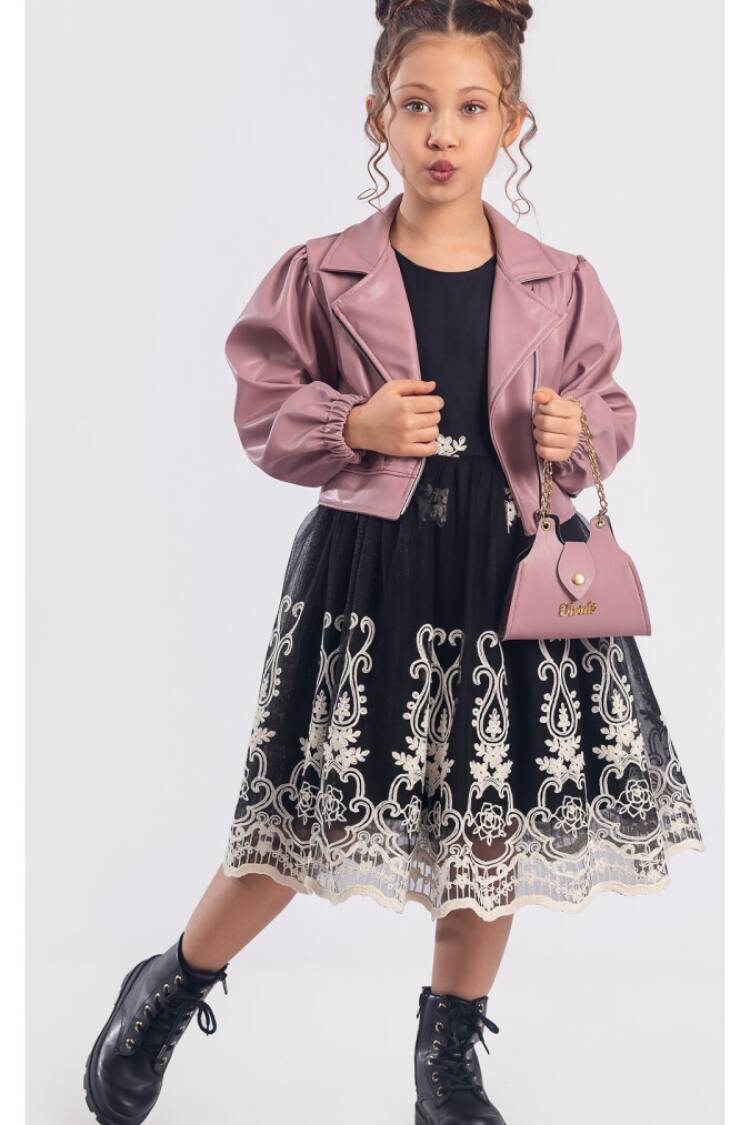 Girls' Suits - Toptan Kız Çocuk 3'lü Elbise, Ceket ve Çanta Takımı 6-12Y 1042-2542 - Brand: Tivido - Women & Kids, Baby Clothes Wholesale - Globality Store