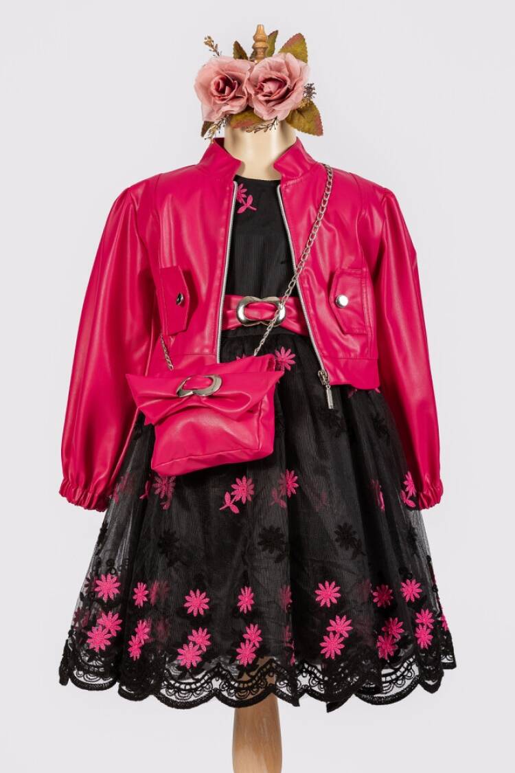 Girls' Suits - Toptan Kız Çocuk 3'lü Elbise, Ceket ve Çanta Takımı 6-12Y 1042-2543 - Brand: Tivido - Women & Kids, Baby Clothes Wholesale - Globality Store