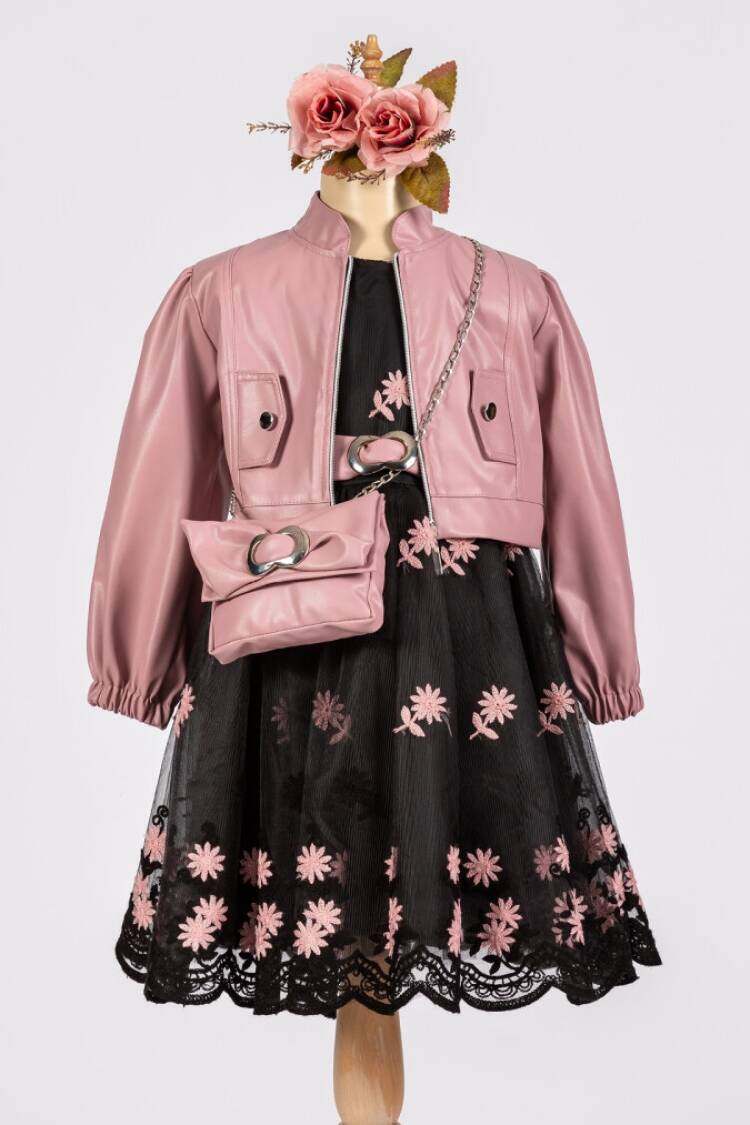 Girls' Suits - Toptan Kız Çocuk 3'lü Elbise, Ceket ve Çanta Takımı 6-12Y 1042-2543 - Brand: Tivido - Women & Kids, Baby Clothes Wholesale - Globality Store