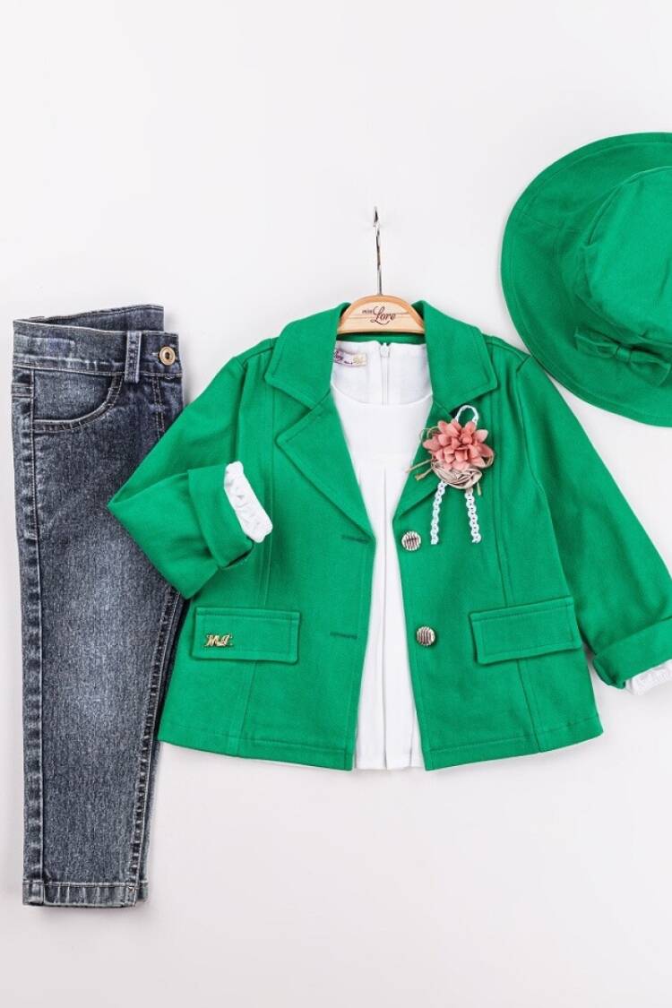 Girls' Suits - Toptan Kız Çocuk 4'lü Ceket, Badi, Şapka ve Pantolon Takım 2-6Y 1055-5608 - Brand: Miss Lore - Women & Kids, Baby Clothes Wholesale - Globality Store