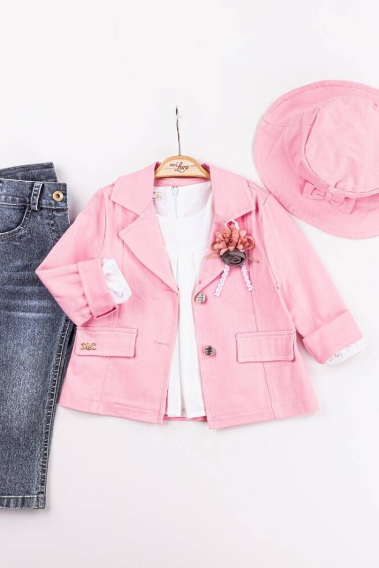 Girls' Suits - Toptan Kız Çocuk 4'lü Ceket, Badi, Şapka ve Pantolon Takım 2-6Y 1055-5608 - Brand: Miss Lore - Women & Kids, Baby Clothes Wholesale - Globality Store