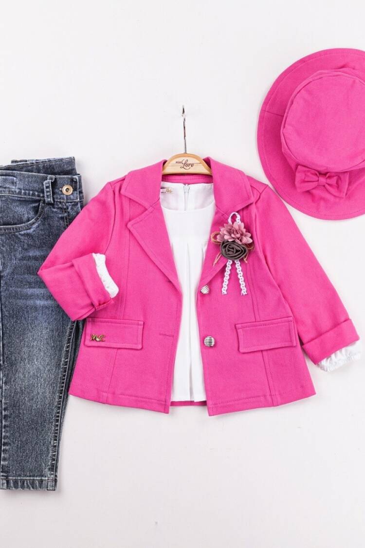 Girls' Suits - Toptan Kız Çocuk 4'lü Ceket, Badi, Şapka ve Pantolon Takım 2-6Y 1055-5608 - Brand: Miss Lore - Women & Kids, Baby Clothes Wholesale - Globality Store