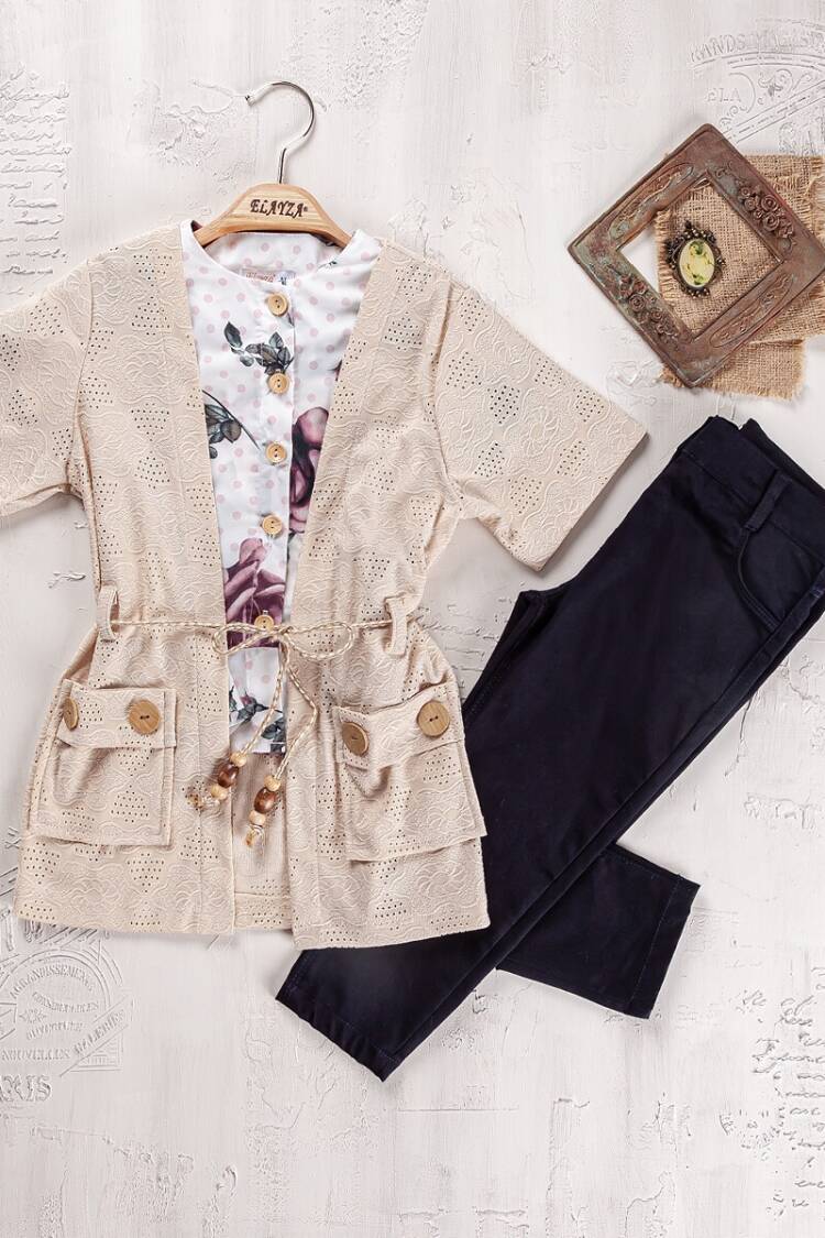 Girls' Suits - Toptan Kız Çocuk Bluz, Hırka ve Pantolon Takım 5-8Y 2023-2252 - Brand: Elayza - Women & Kids, Baby Clothes Wholesale - Globality Store