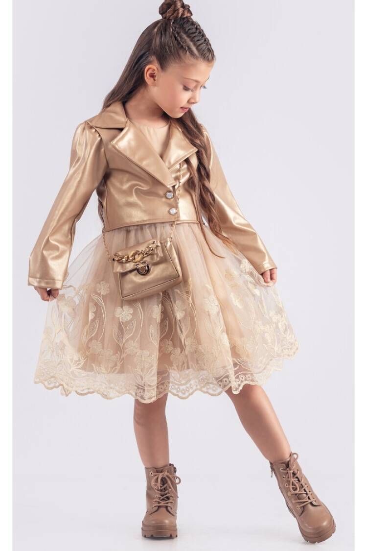 Girl's Dress - Toptan Kız Çocuk Ceketli Çantalı Elbise 6-12Y 1042-2548 - Brand: Tivido - Women & Kids, Baby Clothes Wholesale - Globality Store
