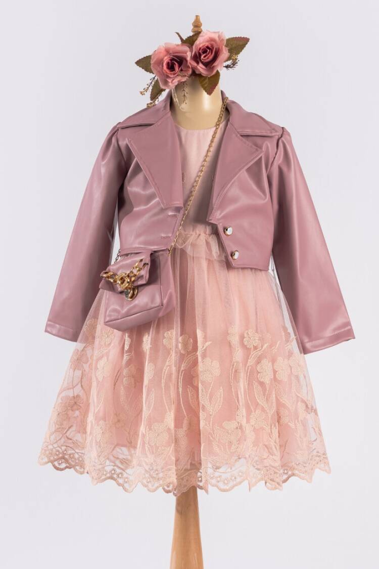 Girl's Dress - Toptan Kız Çocuk Ceketli Çantalı Elbise 6-12Y 1042-2548 - Brand: Tivido - Women & Kids, Baby Clothes Wholesale - Globality Store