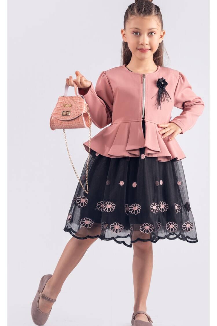 Girl's Dress - Toptan Kız Çocuk Ceketli Çantalı Elbise 6-12Y 1042-2549 - Brand: Tivido - Women & Kids, Baby Clothes Wholesale - Globality Store