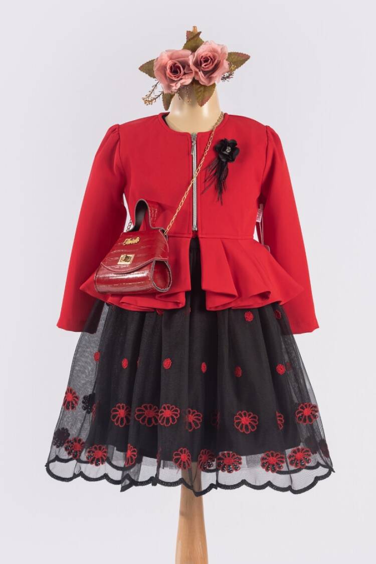 Girl's Dress - Toptan Kız Çocuk Ceketli Çantalı Elbise 6-12Y 1042-2549 - Brand: Tivido - Women & Kids, Baby Clothes Wholesale - Globality Store
