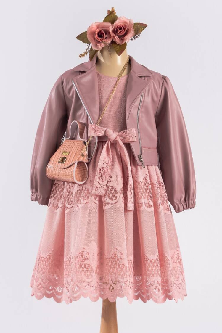 Girl's Dress - Toptan Kız Çocuk Ceketli Çantalı Elbise 6-12Y 1042-2557 - Brand: Tivido - Women & Kids, Baby Clothes Wholesale - Globality Store