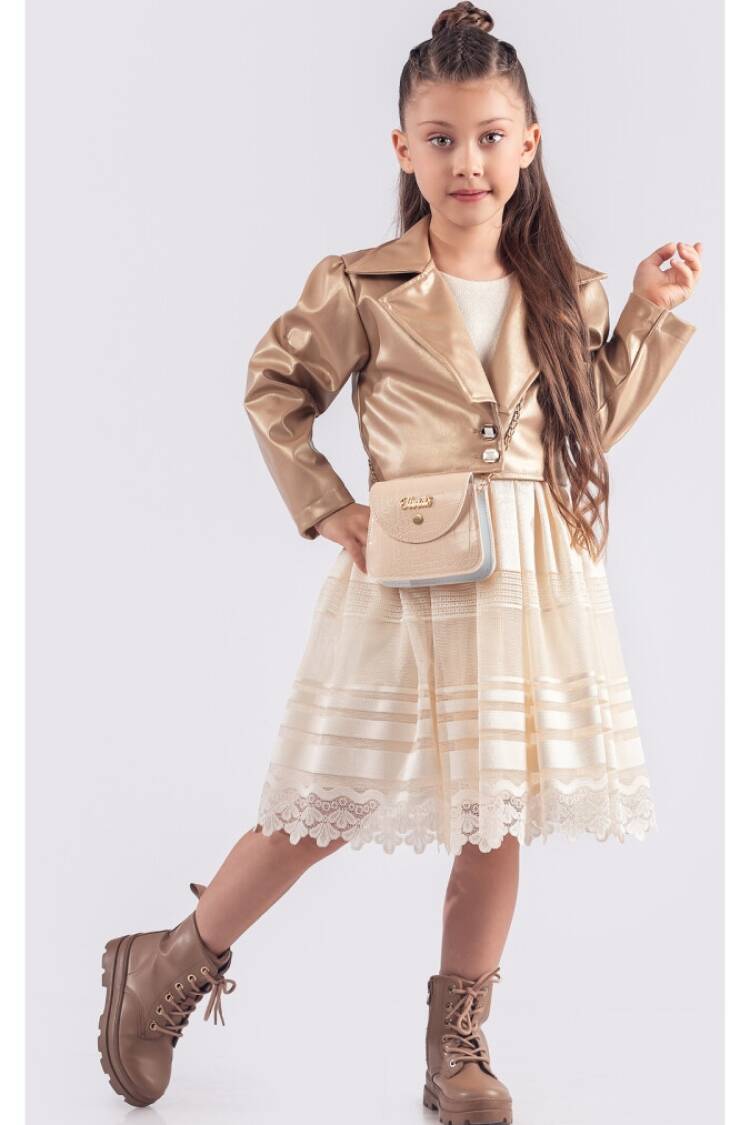 Girl's Dress - Toptan Kız Çocuk Ceketli Çantalı Elbise 6-12Y 1042-2558 - Brand: Tivido - Women & Kids, Baby Clothes Wholesale - Globality Store