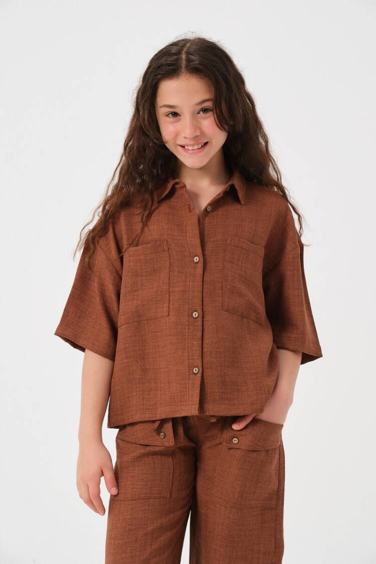 Girl's Shirt - Toptan Kız Çocuk Cepli Kısa Kollu Gömlek 8-15Y 2051-241Z4ALM81 - Brand: Jazziee - Women & Kids, Baby Clothes Wholesale - Globality Store