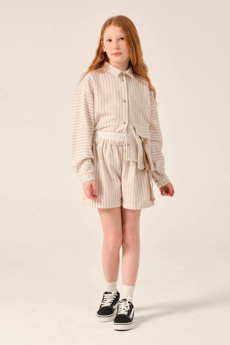 Girls' Bottom Wear - Toptan Kız Çocuk Çizgili Şort 8-15Y 2051-241Z4ALS02 - Brand: Jazziee - Women & Kids, Baby Clothes Wholesale - Globality Store