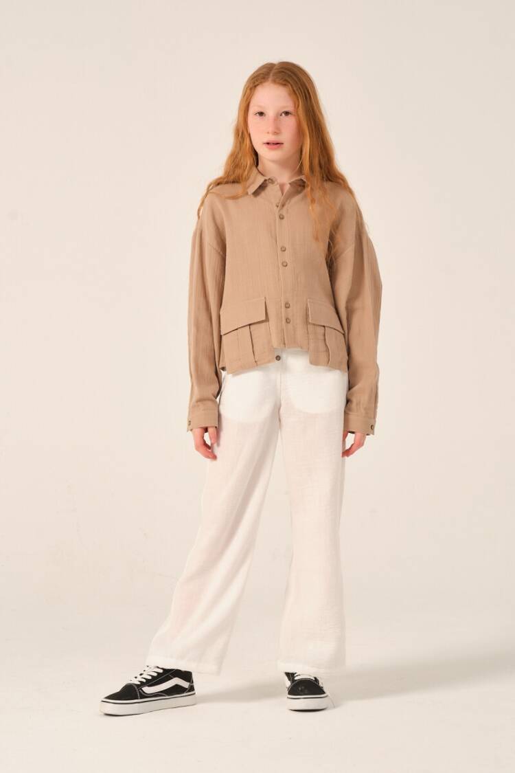 Girls' Trousers - Toptan Kız Çocuk Düğme Detaylı Bol Paça Pantolon 8-15Y 2051-241Z4ALE01 - Brand: Jazziee - Women & Kids, Baby Clothes Wholesale - Globality Store