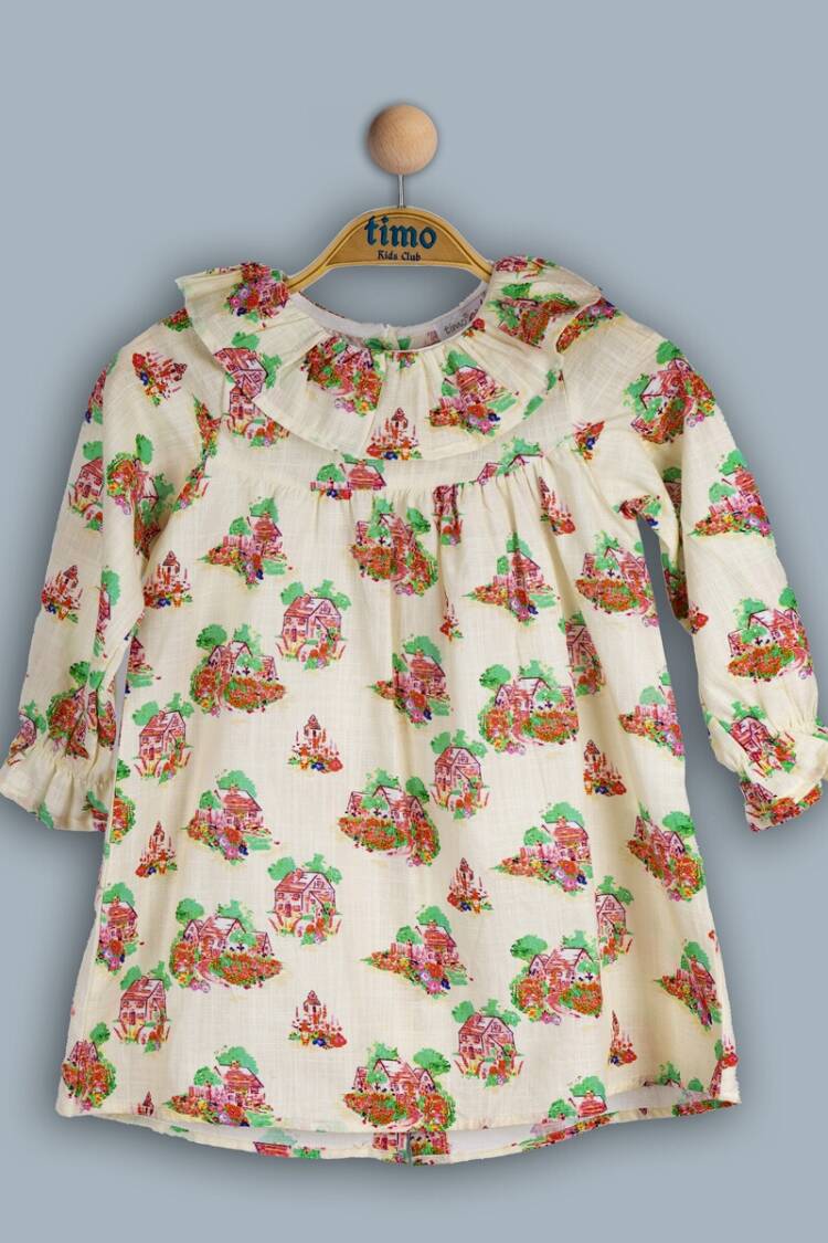 Girl's Dress - Toptan Kız Çocuk Ev Desenli Elbise 6-9Y 1018-TK4DÜ202242013 - Brand: Timo - Women & Kids, Baby Clothes Wholesale - Globality Store