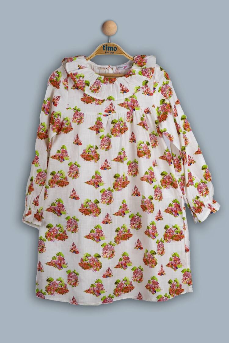 Girl's Dress - Toptan Kız Çocuk Ev Desenli Elbise 6-9Y 1018-TK4DÜ202242013 - Brand: Timo - Women & Kids, Baby Clothes Wholesale - Globality Store
