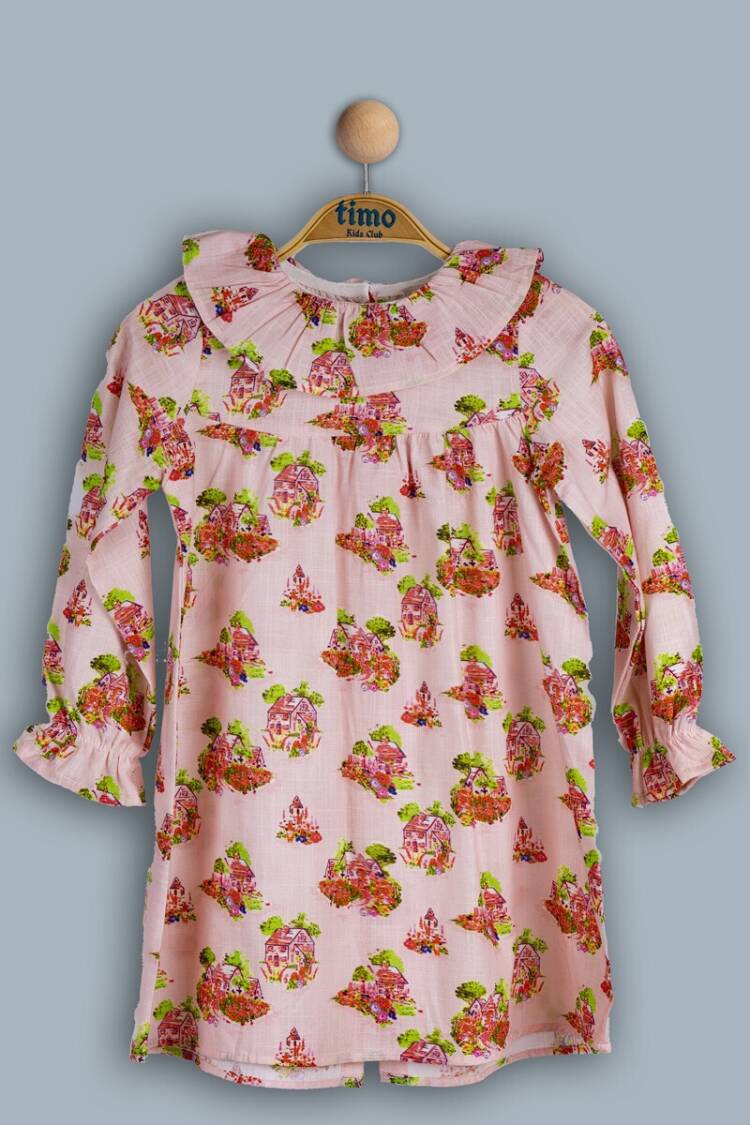 Girl's Dress - Toptan Kız Çocuk Ev Desenli Elbise 6-9Y 1018-TK4DÜ202242013 - Brand: Timo - Women & Kids, Baby Clothes Wholesale - Globality Store