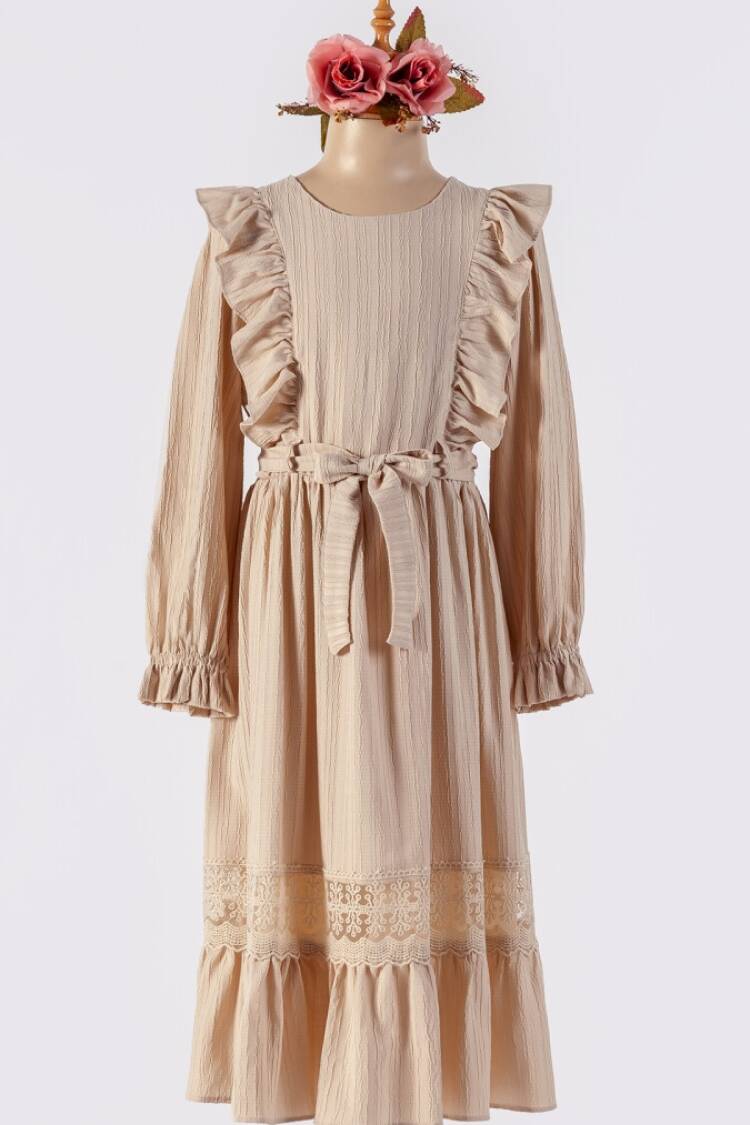 Girl's Dress - Toptan Kız Çocuk Kemerli Elbise 6-12Y 1042-2525 - Brand: Tivido - Women & Kids, Baby Clothes Wholesale - Globality Store