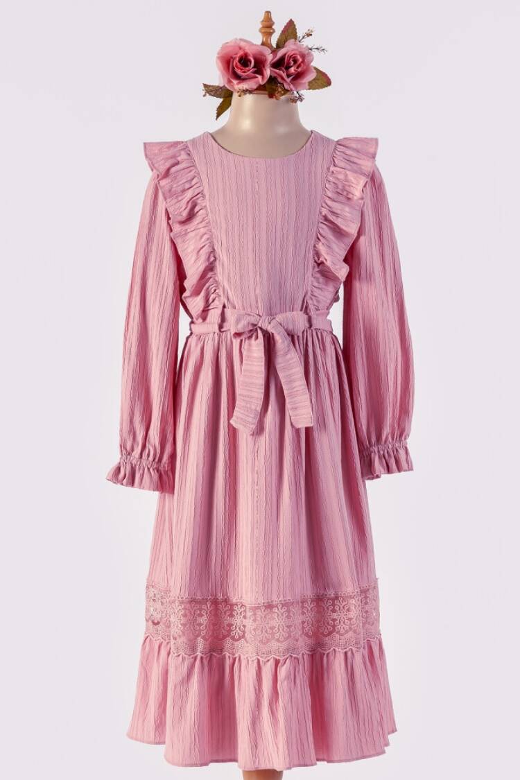 Girl's Dress - Toptan Kız Çocuk Kemerli Elbise 6-12Y 1042-2525 - Brand: Tivido - Women & Kids, Baby Clothes Wholesale - Globality Store