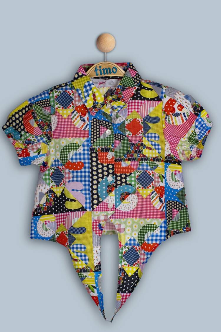 Girl's Shirt - Toptan Kız Çocuk Patchwork Gömlek 6-9Y 1018-TK4DÜ042243332 - Brand: Timo - Women & Kids, Baby Clothes Wholesale - Globality Store