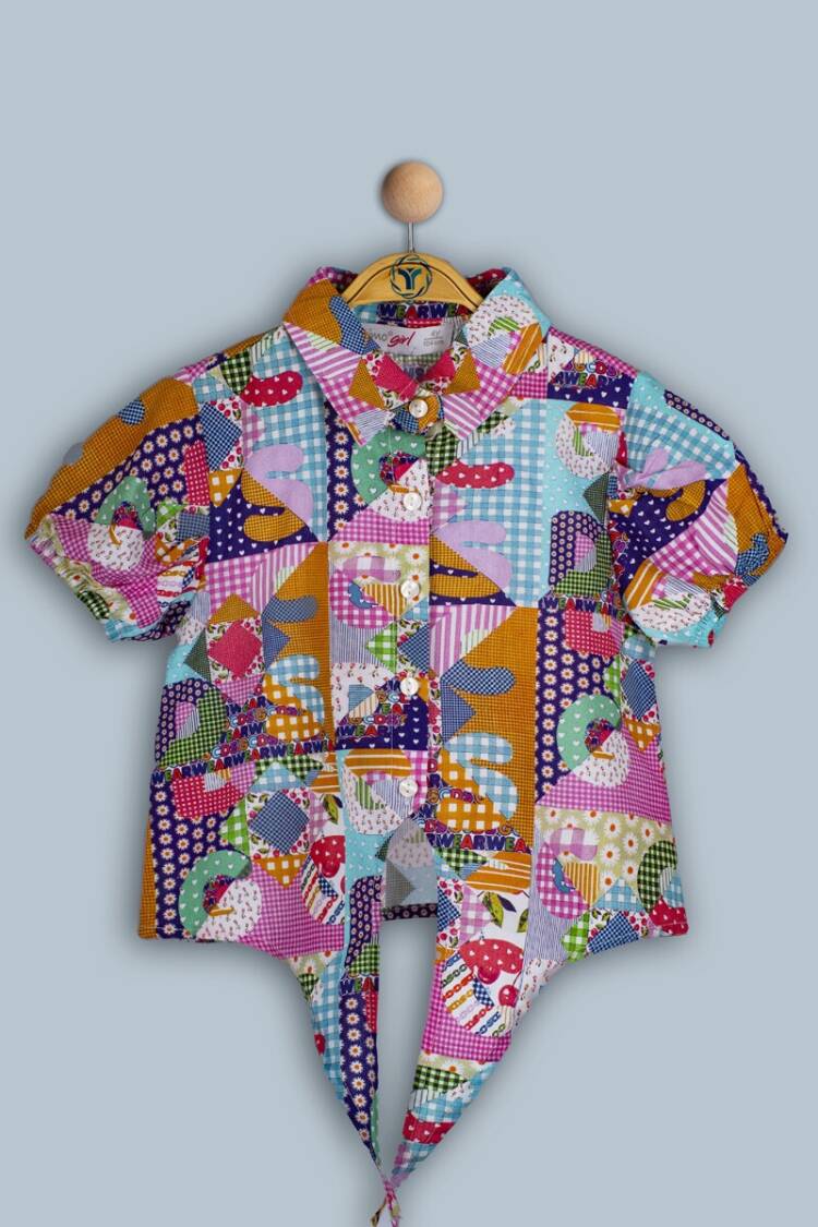 Girl's Shirt - Toptan Kız Çocuk Patchwork Gömlek 6-9Y 1018-TK4DÜ042243332 - Brand: Timo - Women & Kids, Baby Clothes Wholesale - Globality Store