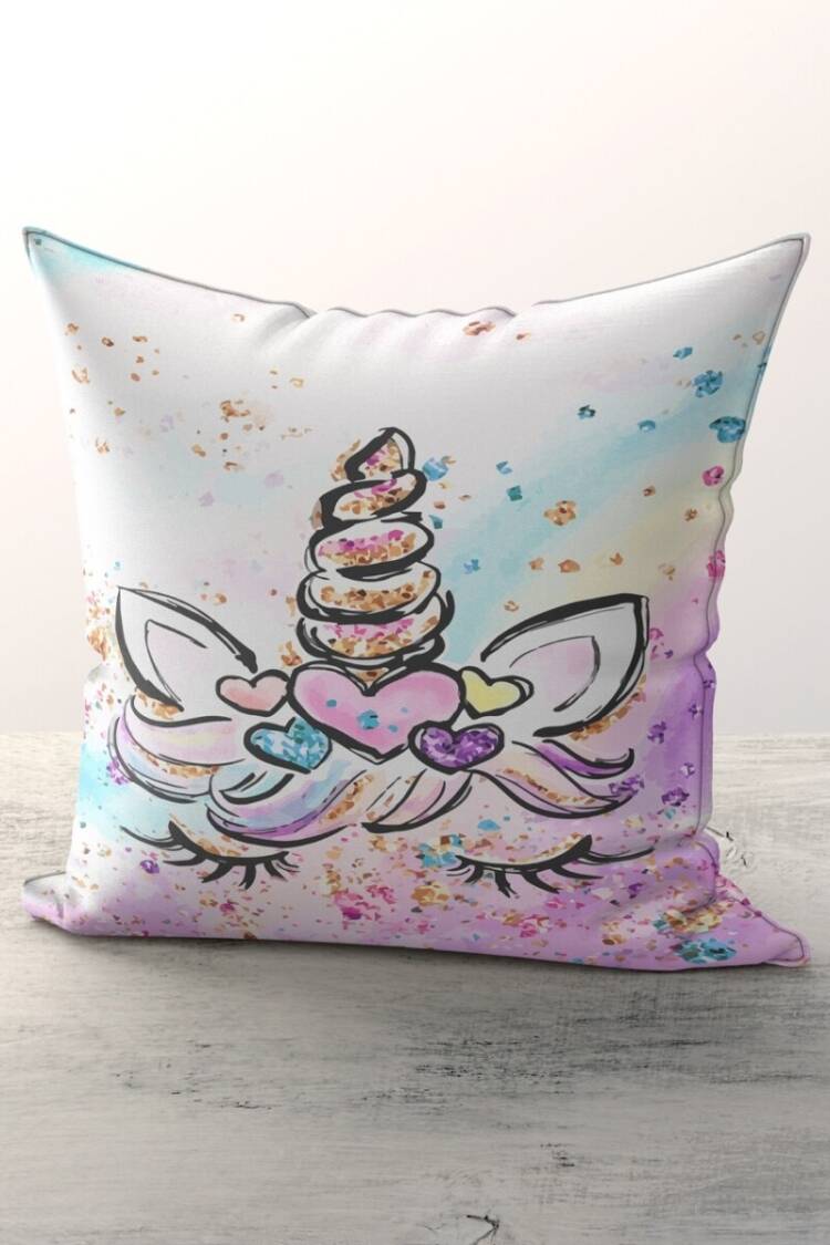 Sleep Products - Toptan Kız Çocuk Unicorn Desenli Kırlent Kılıfı 43*43cm 2044-TLAKR-191 - Brand: Talia Home - Women & Kids, Baby Clothes Wholesale - Globality Store