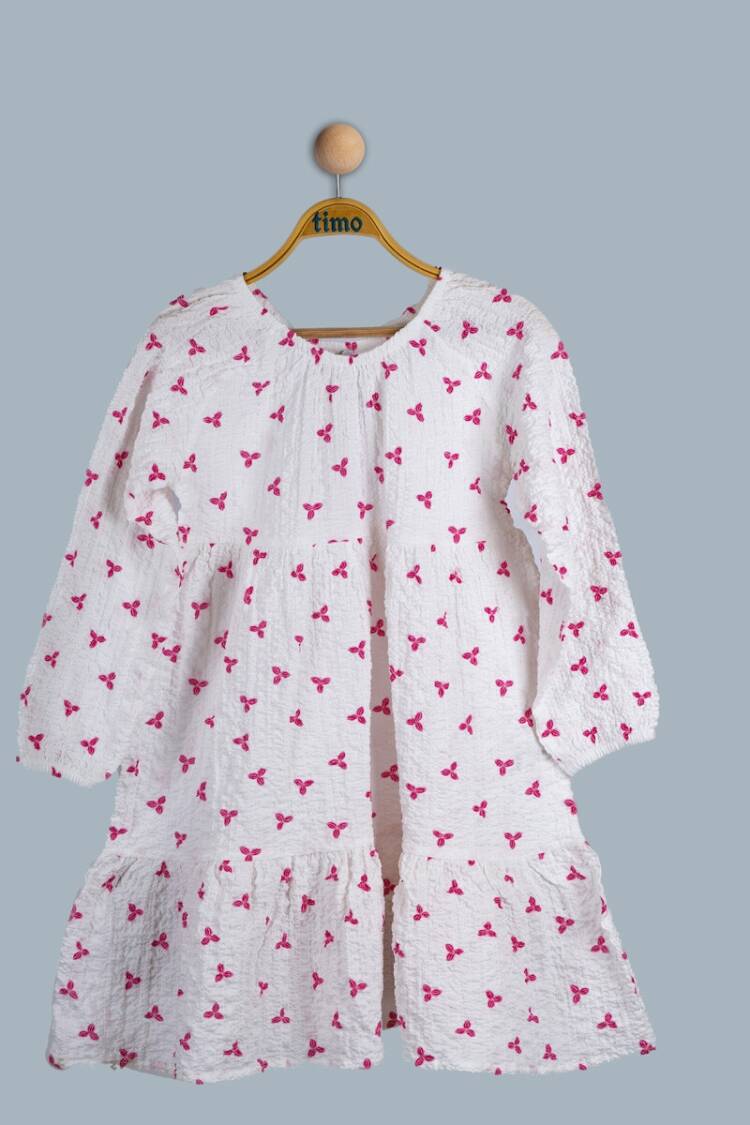 Girl's Dress - Toptan Kız Çocuk Yakası Lastikli Uzun Kollu Elbise 6-9Y 1018-TK4DÜ042243243 - Brand: Timo - Women & Kids, Baby Clothes Wholesale - Globality Store