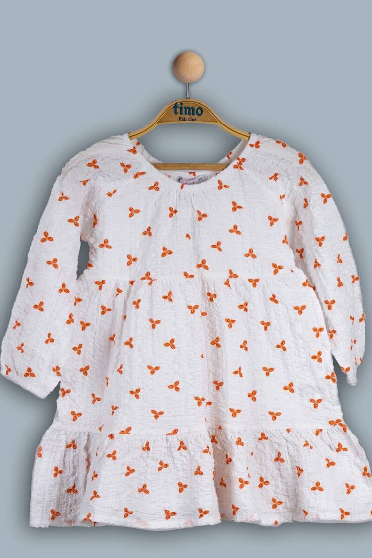 Girl's Dress - Toptan Kız Çocuk Yakası Lastikli Uzun Kollu Elbise 6-9Y 1018-TK4DÜ042243243 - Brand: Timo - Women & Kids, Baby Clothes Wholesale - Globality Store