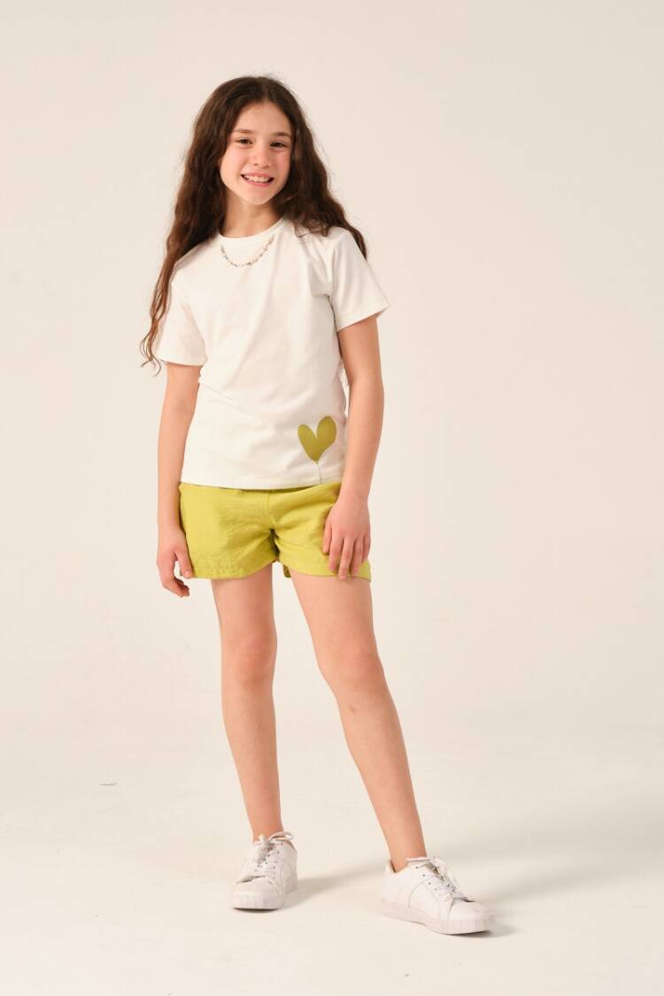 Girls' Tops - Toptan Kız Çocuk Zincir Kolye Detaylı, Kalp Baskılı T-shirt 8-15Y 2051-241Z4ALN51 - Brand: Jazziee - Women & Kids, Baby Clothes Wholesale - Globality Store