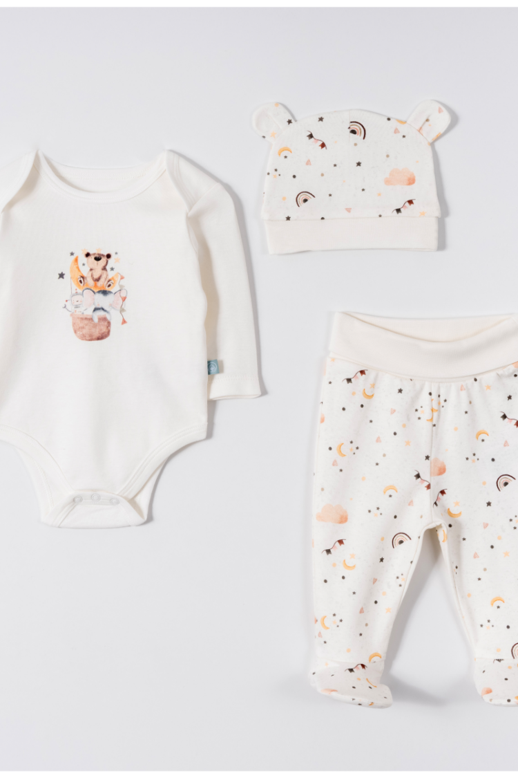 Newborn - Toptan Üniseks Bebek 3'lü Body, Pantolon ve Bere Seti 0-6M 2030-6683 - Brand: Pambuliq - Women & Kids, Baby Clothes Wholesale - Globality Store