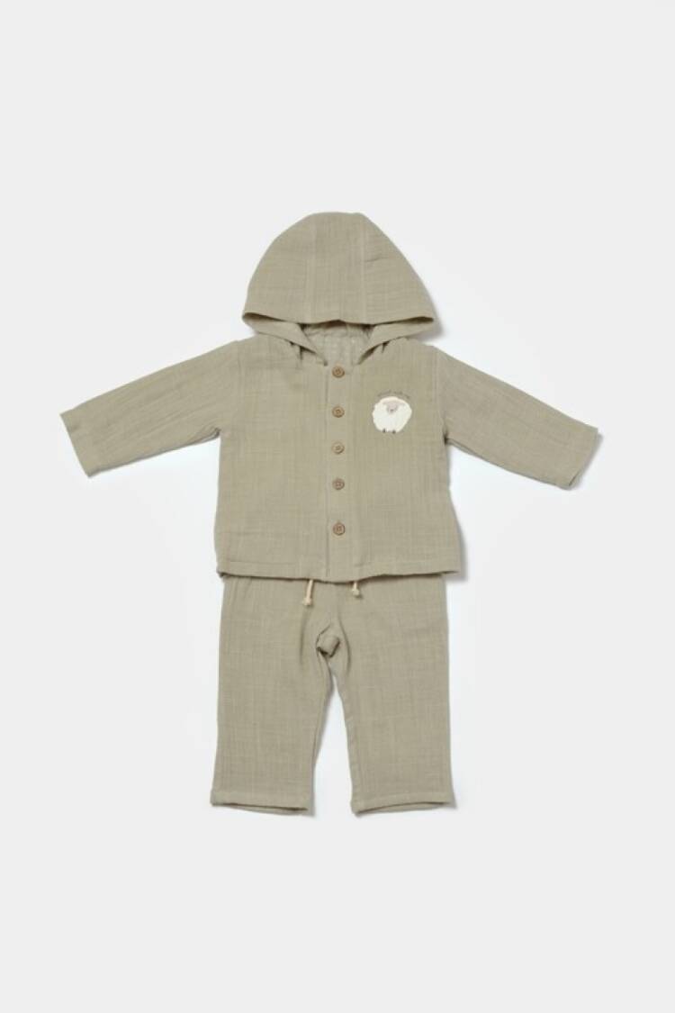 Baby Sets - Toptan Unisex Bebek 2'li Kapüşonlu Ceket ve Pantolon Takımı 3-24M %100 Pamuk Baby Cosy 2022-CSYM7034 - Brand: BabyCosy - Women & Kids, Baby Clothes Wholesale - Globality Store
