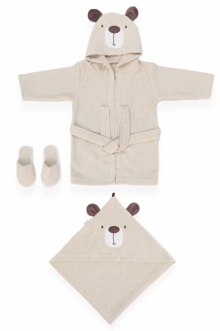 Towel and Bathrobe - Toptan Unisex Bebek 3'lü Bornoz Seti 0-24M 2020-30030 - Brand: Bebitof - Women & Kids, Baby Clothes Wholesale - Globality Store