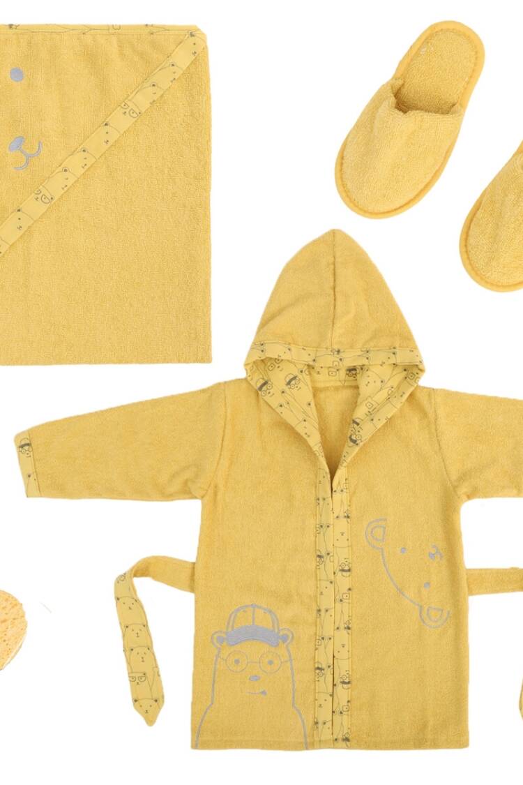 Towel and Bathrobe - Toptan Unisex Bebek 3'lü Desenli Bornoz Seti 0-24M 2020-30014 - Brand: Bebitof - Women & Kids, Baby Clothes Wholesale - Globality Store