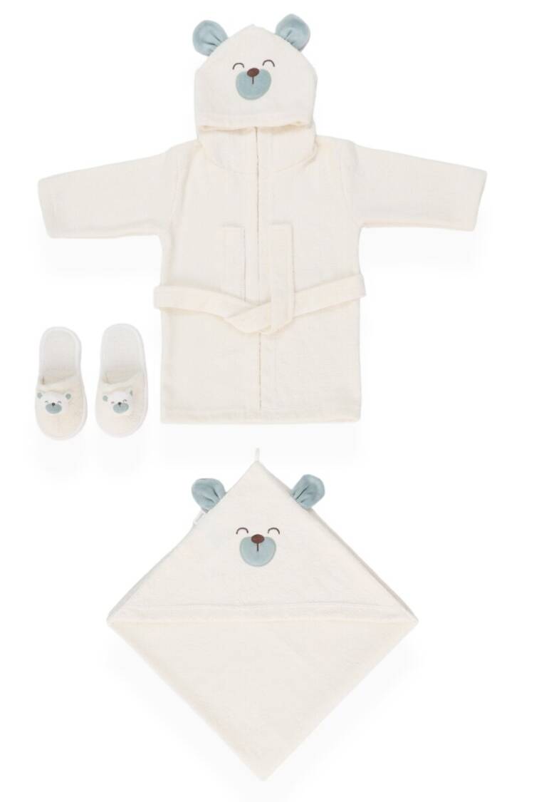 Towel and Bathrobe - Toptan Unisex Bebek 3'lü Sevimli Köpek Desenli Bornoz Seti 0-24M 2020-30041 - Brand: Bebitof - Women & Kids, Baby Clothes Wholesale - Globality Store