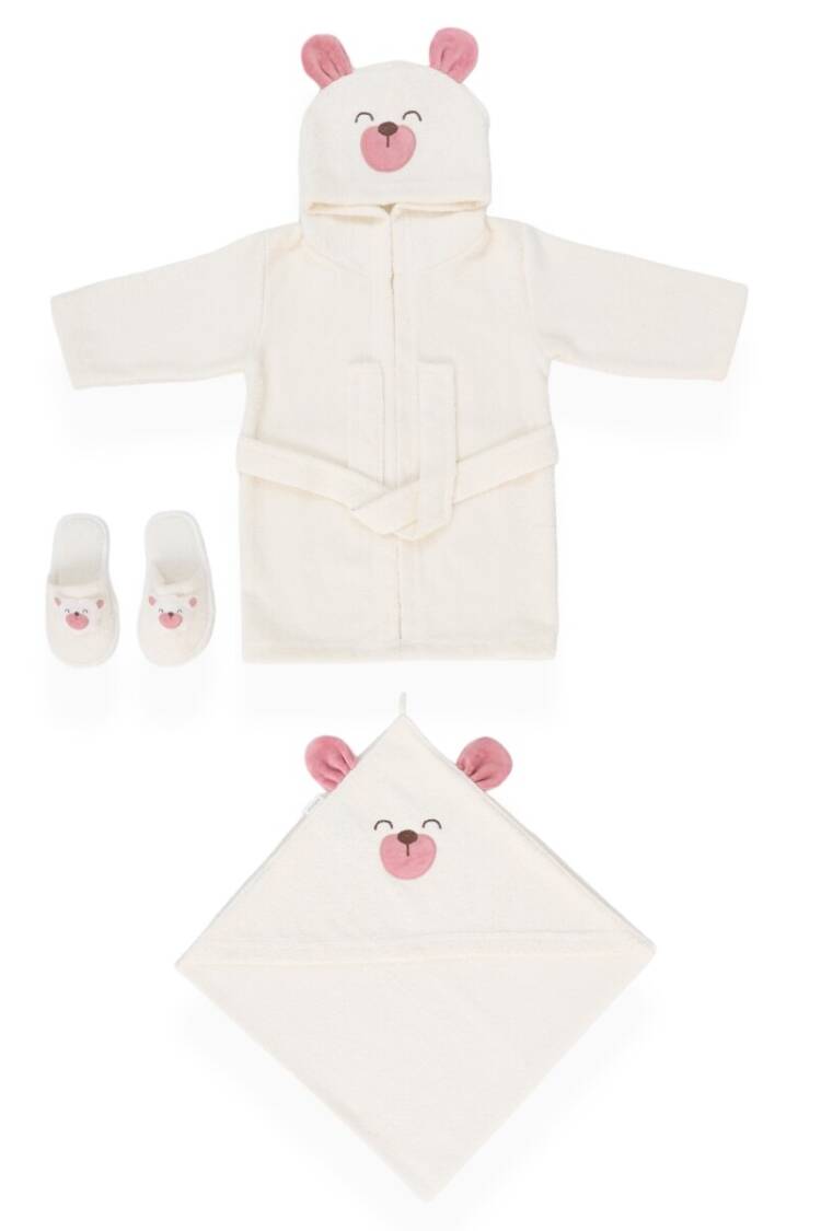 Towel and Bathrobe - Toptan Unisex Bebek 3'lü Sevimli Köpek Desenli Bornoz Seti 0-24M 2020-30041 - Brand: Bebitof - Women & Kids, Baby Clothes Wholesale - Globality Store