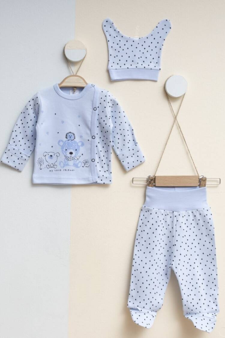 Newborn - Toptan Unisex Bebek 3'lü Yenidoğan Takımı 0-3M 2043-0015 - Brand: Gümüş Baby - Women & Kids, Baby Clothes Wholesale - Globality Store