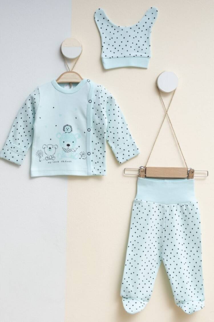 Newborn - Toptan Unisex Bebek 3'lü Yenidoğan Takımı 0-3M 2043-0015 - Brand: Gümüş Baby - Women & Kids, Baby Clothes Wholesale - Globality Store