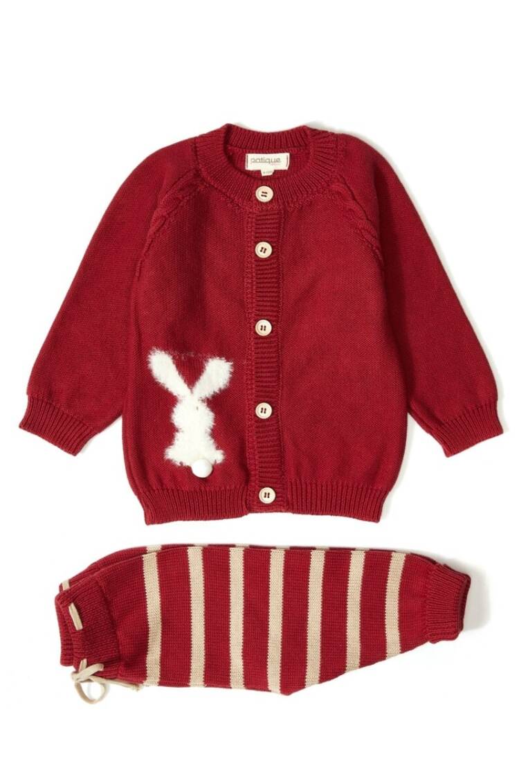 Baby Sets - 100% Organic Cotton With GOTS Certified Knitwear Bunny Stripe Two Piece Set 3-12M 1061-21033 - Brand: Uludağ Triko - Women & Kids, Baby Clothes Wholesale - Globality Store