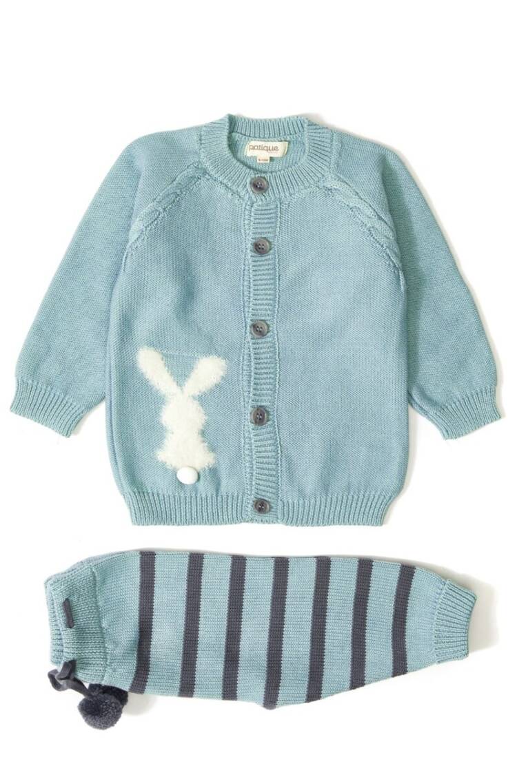 Baby Sets - 100% Organic Cotton With GOTS Certified Knitwear Bunny Stripe Two Piece Set 3-12M 1061-21033 - Brand: Uludağ Triko - Women & Kids, Baby Clothes Wholesale - Globality Store