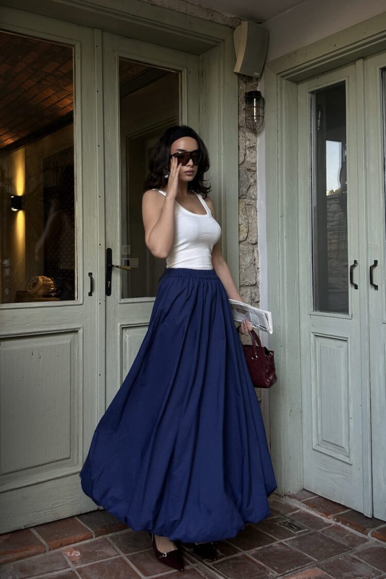 Navy Elastic Long Balloon Skirt 29004 - Brand: First Angels - Women & Kids, Baby Clothes Wholesale - Globality Store