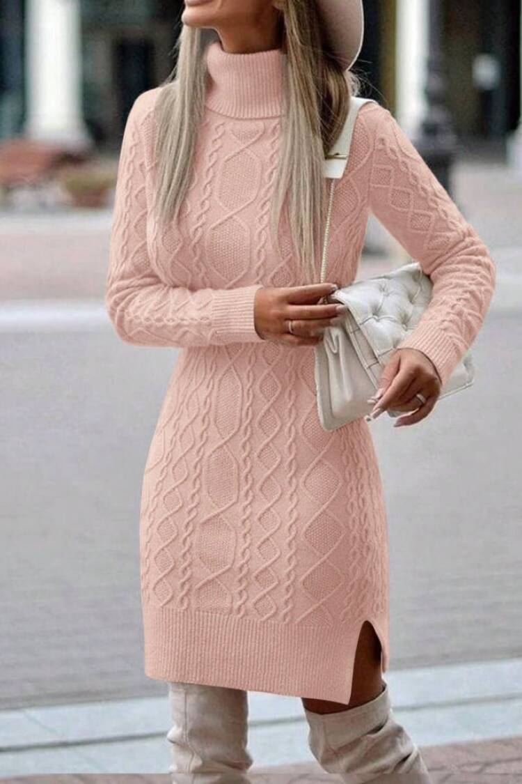 Sweater Dress With Turtle Neck And Long Sleeves