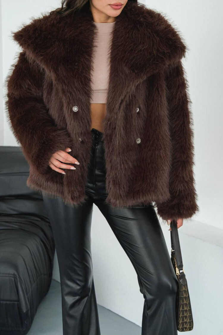 Glam Fur Coat With Notched Collar - Brand: Mode Roy - Women & Kids, Baby Clothes Wholesale - Globality Store
