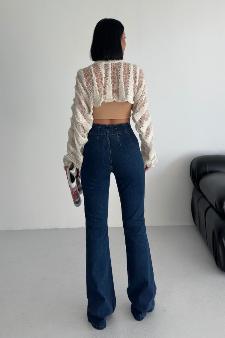 Blue Casual Retro Jeans With Flare Leg And High Waist