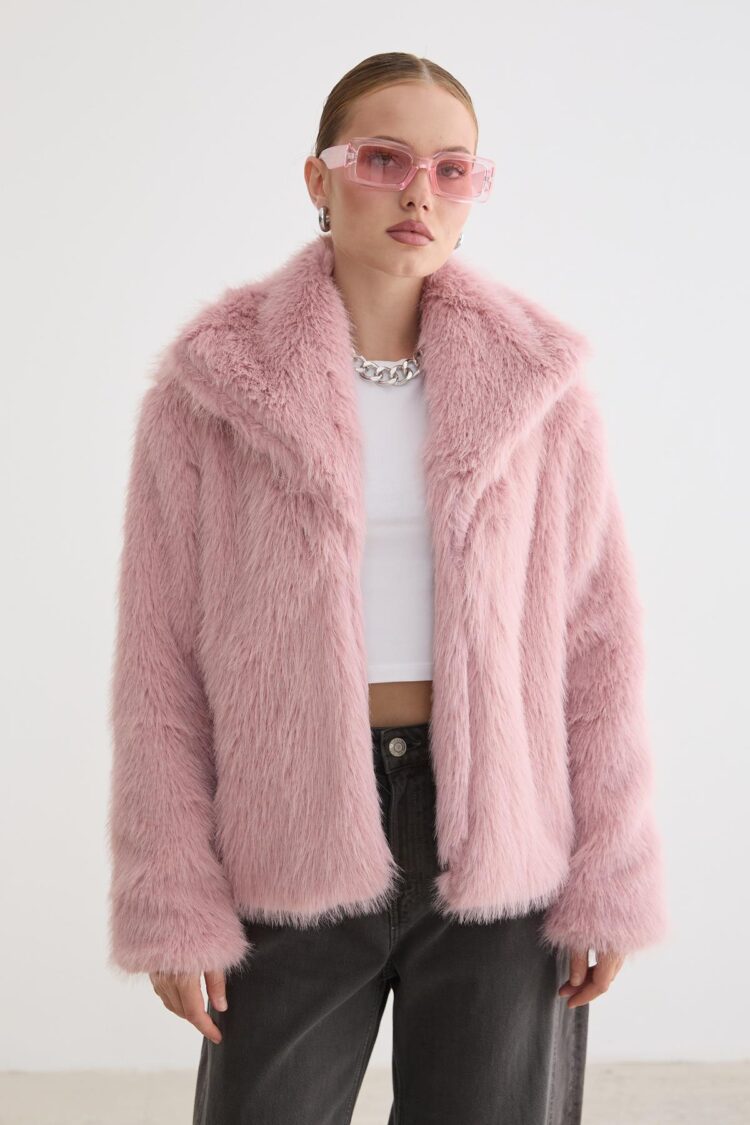 Fur Coat With Notched Collar And Regular Fit