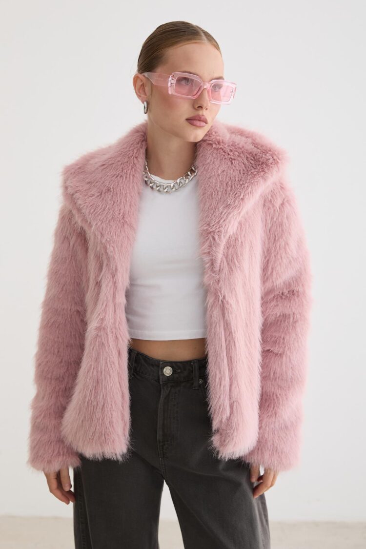 Fur Coat With Notched Collar And Regular Fit - Brand: Levure - Women & Kids, Baby Clothes Wholesale - Globality Store