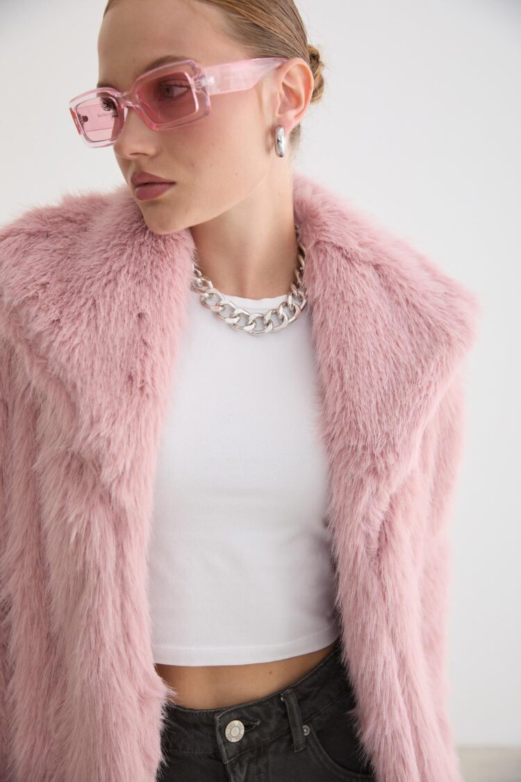 Fur Coat With Notched Collar And Regular Fit