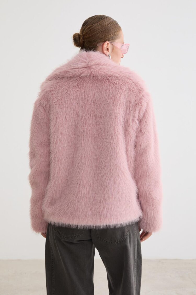 Fur Coat With Notched Collar And Regular Fit