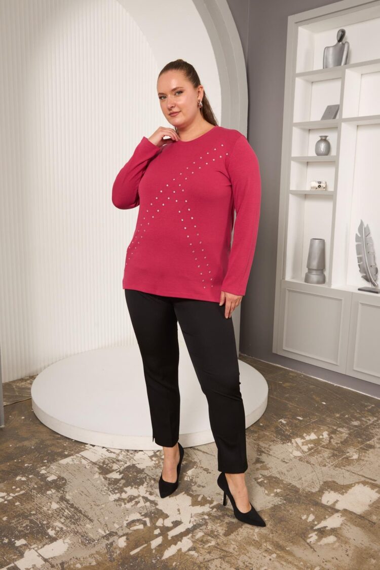 Fuchsia Plus Size Elegant Casual Blouse