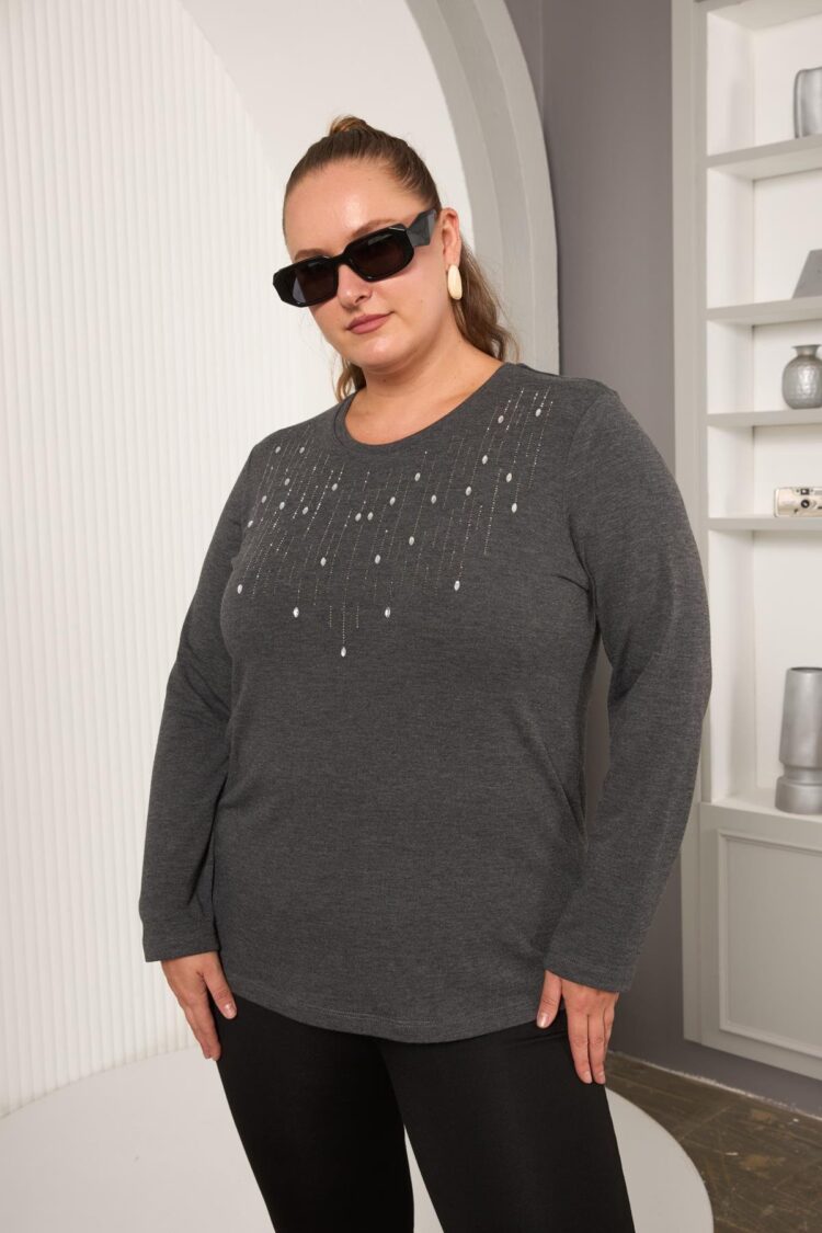Grey Plus Size Sequined Blouse - Brand: RMG - Women & Kids, Baby Clothes Wholesale - Globality Store