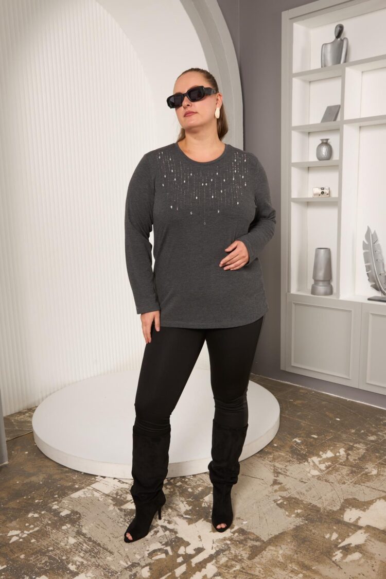Grey Plus Size Sequined Blouse