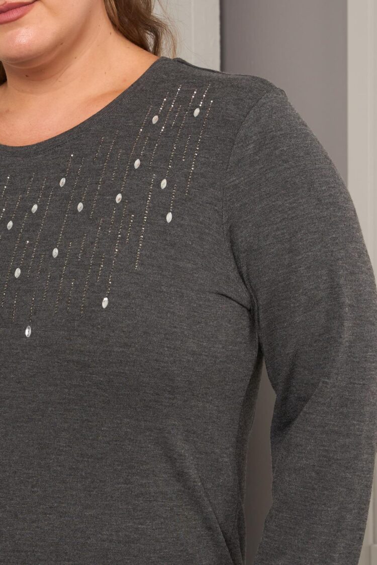 Grey Plus Size Sequined Blouse