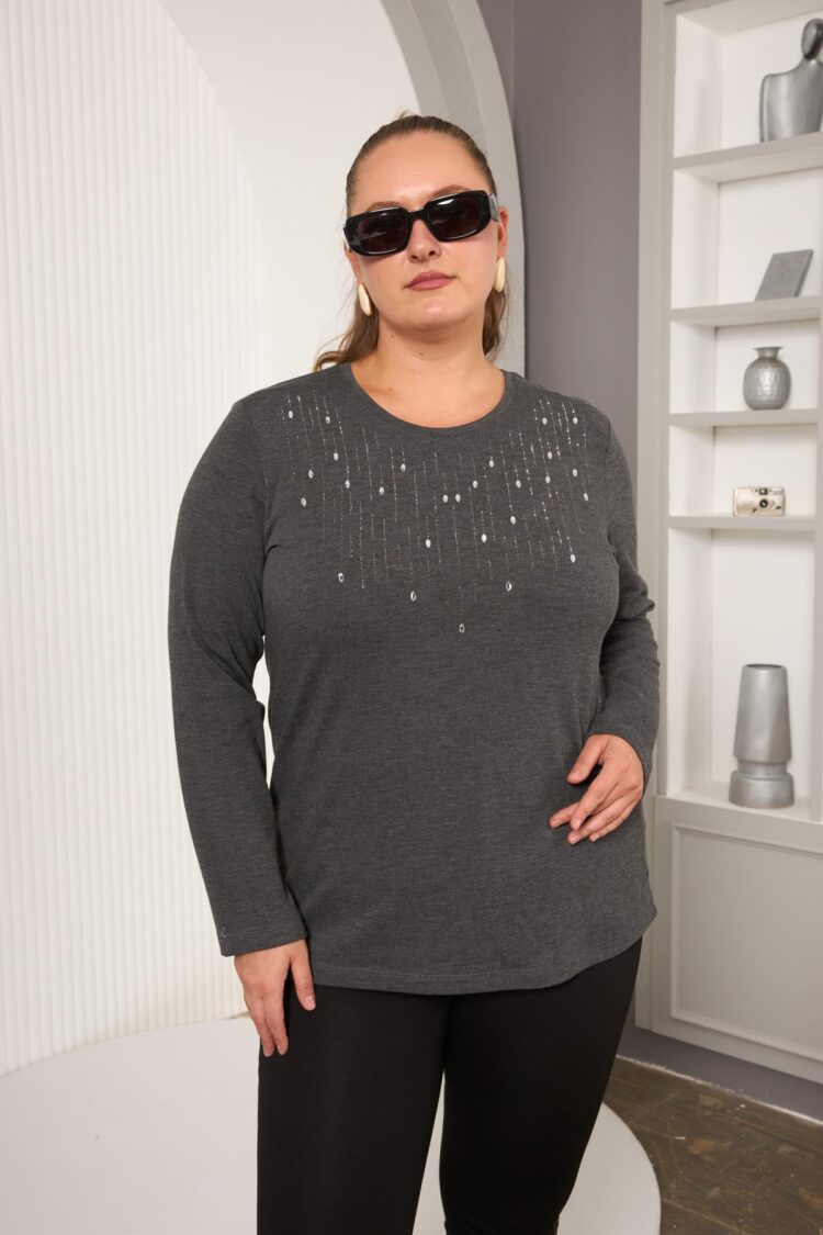 Grey Plus Size Sequined Blouse